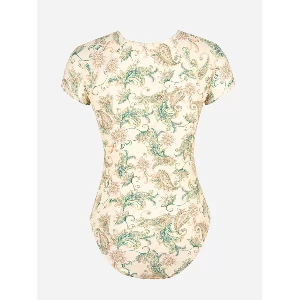 imageCUPSHE One Piece Swimsuit for Women Mock Neck Zipper Short Sleeve Bathing SuitPaisley Print
