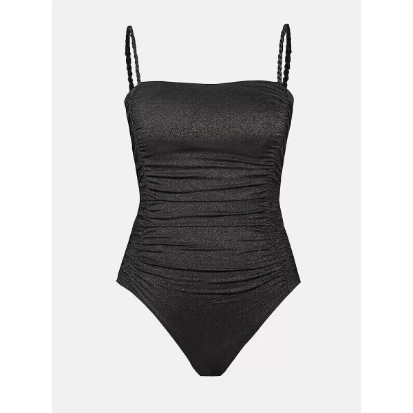 imageCUPSHE One Piece Swimsuit for Women Square Neck Tummy Control Low Back Shiny Material Adjustable StrapsBlack