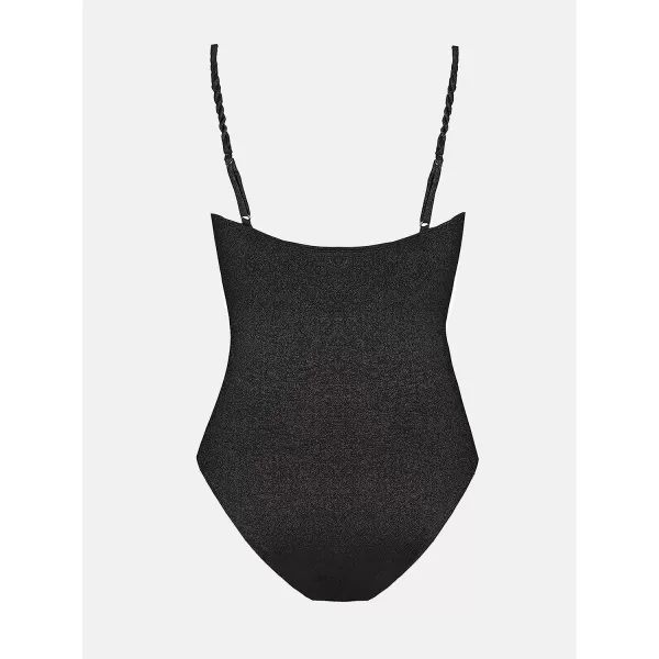 imageCUPSHE One Piece Swimsuit for Women Square Neck Tummy Control Low Back Shiny Material Adjustable StrapsBlack