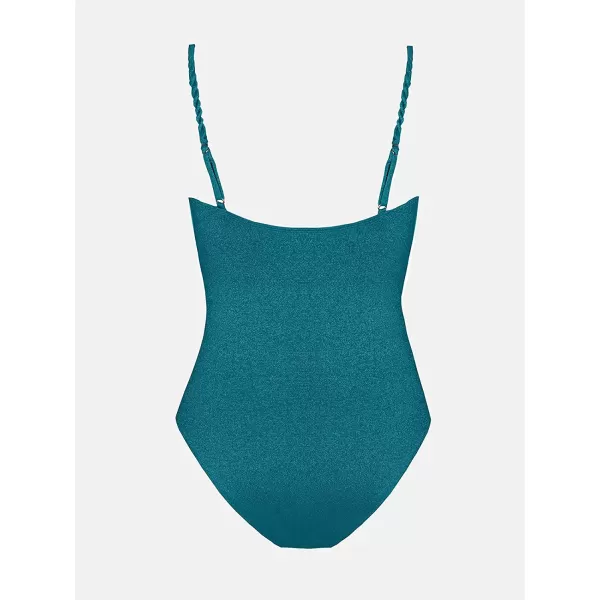 imageCUPSHE One Piece Swimsuit for Women Square Neck Tummy Control Low Back Shiny Material Adjustable StrapsDark Blue