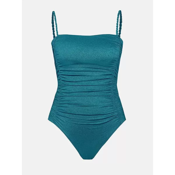 imageCUPSHE One Piece Swimsuit for Women Square Neck Tummy Control Low Back Shiny Material Adjustable StrapsDark Blue