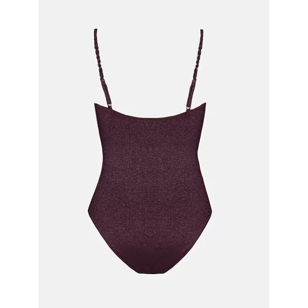 imageCUPSHE One Piece Swimsuit for Women Square Neck Tummy Control Low Back Shiny Material Adjustable StrapsSaddlebrown