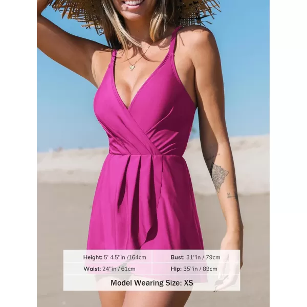 imageCUPSHE One Piece Swimsuit for Women Tummy Control Swim Dress Crisscross Ruched Skirted Bathing Suit with BottomMagenta
