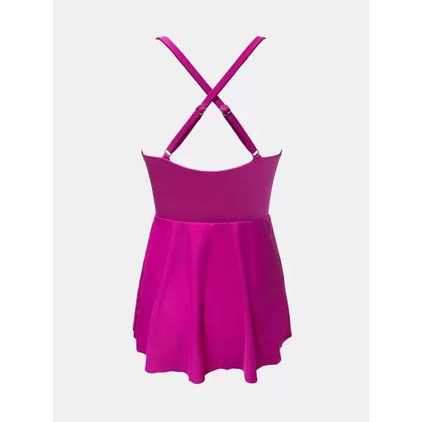 imageCUPSHE One Piece Swimsuit for Women Tummy Control Swim Dress Crisscross Ruched Skirted Bathing Suit with BottomMagenta