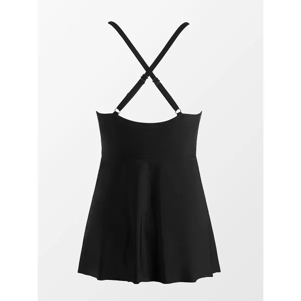 imageCUPSHE One Piece Swimsuit for Women Tummy Control Swim Dress Crisscross Ruched Skirted Bathing Suits with BottomBlack