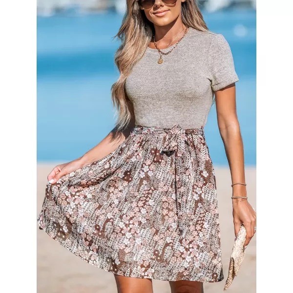 imageCUPSHE Paisley Print Belted Dress Short Sleeves Crew Neck Dresses Casual SummerBrown Paisley