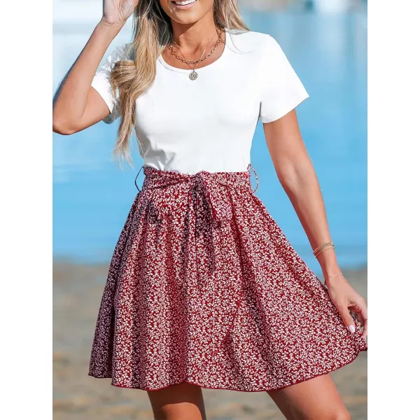 imageCUPSHE Paisley Print Belted Dress Short Sleeves Crew Neck Dresses Casual SummerRed Floral