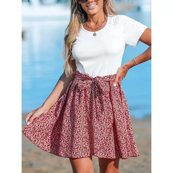 imageCUPSHE Paisley Print Belted Dress Short Sleeves Crew Neck Dresses Casual SummerRed Floral