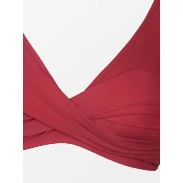 imageCUPSHE Plus Size Bikini Swimsuits for Women Two Piece Bathing Suit Ruched High Waisted Lace Up Back Wrap FrontRed