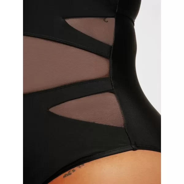 imageCUPSHE Plus Size One Piece Swimsuit for Women Bathing Suit Crisscross Back Tie Spaghetti Straps Mesh Cutout Cheeky BottomBlack