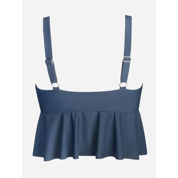 imageCUPSHE Plus Size Swimsuit Women Tankini Top Deep V Neck Ruffle Adjustable Straps Swimwear No BottomNavy