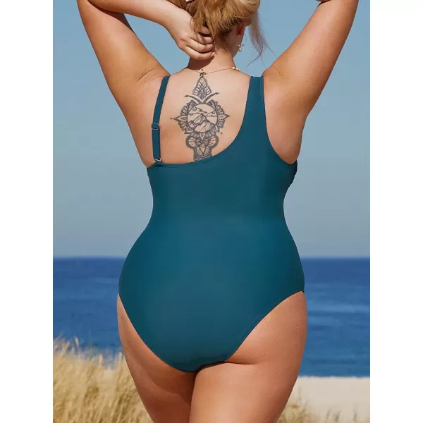 imageCUPSHE Plus Size Swimsuit for Women One Piece Bathing Suit One Shoulder Mesh Removable Straps SwimwearCyan Blue