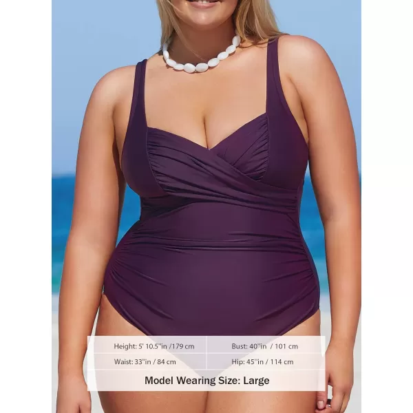 imageCUPSHE Plus Size Swimsuit for Women One Piece Bathing Suit Ruched Tummy Control Floral Adjustable Strap SwimwearDark Purple