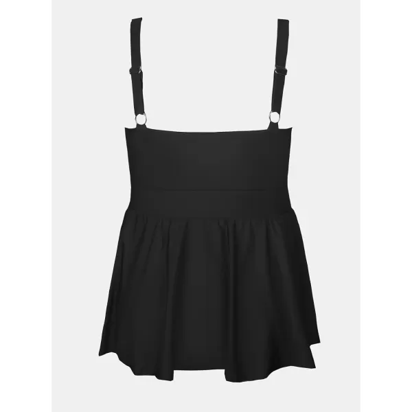imageCUPSHE Plus Size Swimsuit for Women One Piece Bathing Suit Scoop Neck Ruffled Swim Dress Adjustable StrapsBlack