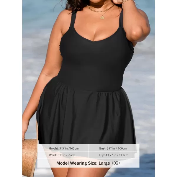 imageCUPSHE Plus Size Swimsuit for Women One Piece Bathing Suit Scoop Neck Ruffled Swim Dress Adjustable StrapsBlack