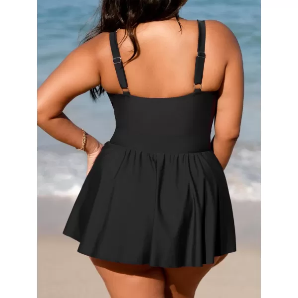 imageCUPSHE Plus Size Swimsuit for Women One Piece Bathing Suit Scoop Neck Ruffled Swim Dress Adjustable StrapsBlack