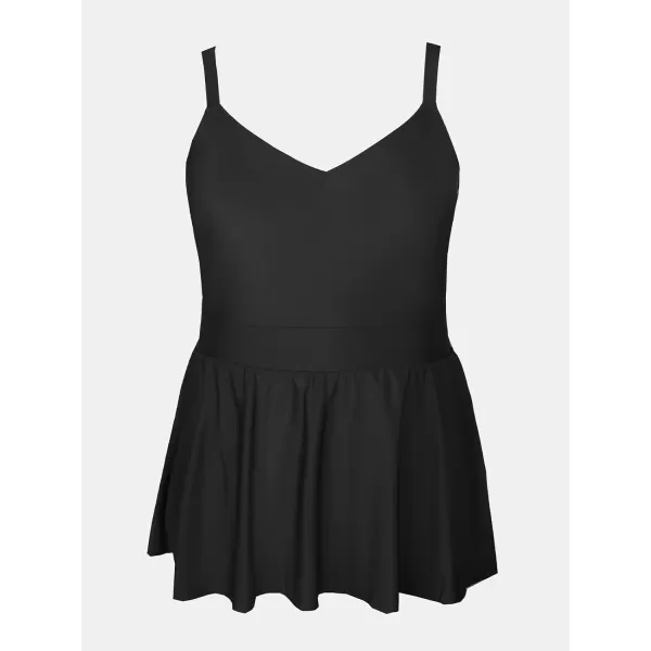 imageCUPSHE Plus Size Swimsuit for Women One Piece Bathing Suit Scoop Neck Ruffled Swim Dress Adjustable StrapsBlack