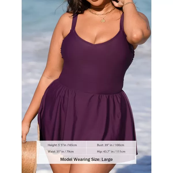 imageCUPSHE Plus Size Swimsuit for Women One Piece Bathing Suit Scoop Neck Ruffled Swim Dress Adjustable StrapsBlackberry Wine
