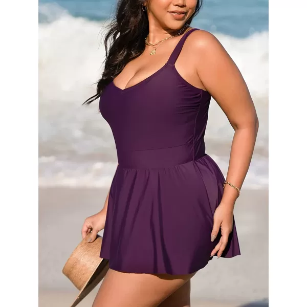 imageCUPSHE Plus Size Swimsuit for Women One Piece Bathing Suit Scoop Neck Ruffled Swim Dress Adjustable StrapsBlackberry Wine