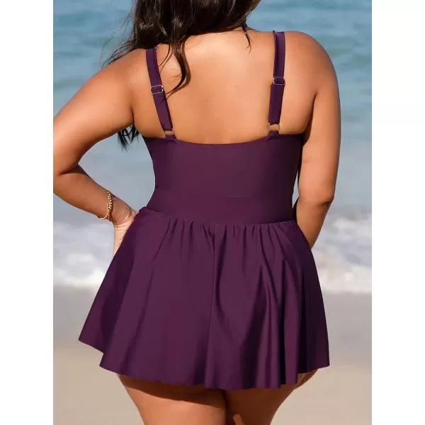 imageCUPSHE Plus Size Swimsuit for Women One Piece Bathing Suit Scoop Neck Ruffled Swim Dress Adjustable StrapsBlackberry Wine