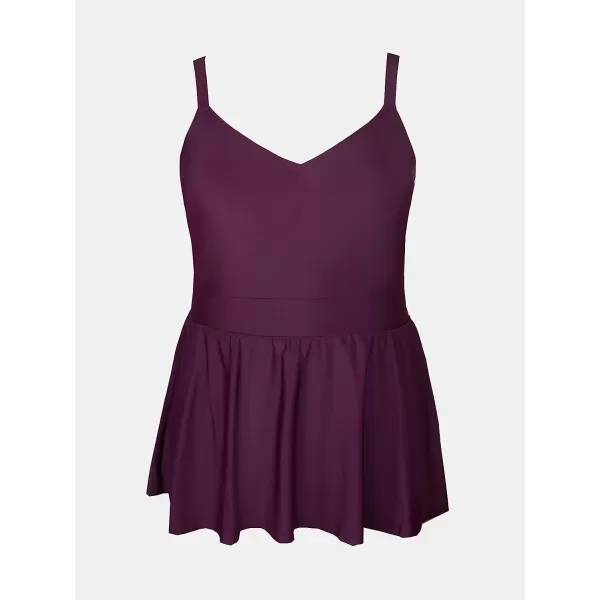 imageCUPSHE Plus Size Swimsuit for Women One Piece Bathing Suit Scoop Neck Ruffled Swim Dress Adjustable StrapsBlackberry Wine