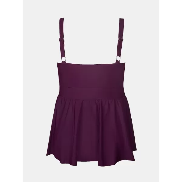 imageCUPSHE Plus Size Swimsuit for Women One Piece Bathing Suit Scoop Neck Ruffled Swim Dress Adjustable StrapsBlackberry Wine