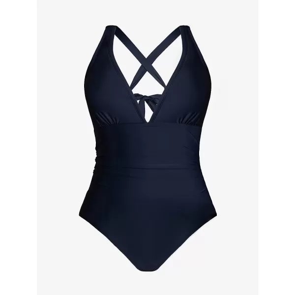 imageCUPSHE Plus Size Swimsuit for Women One Piece Bathing Suit Tummy Control Deep V Neck Ruching Self TieBlack