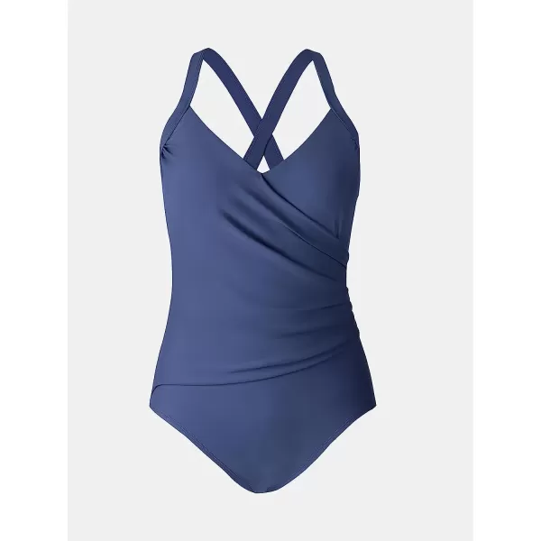 imageCUPSHE Plus Size Swimsuits for Women One Piece Bathing Suit Tummy Control Ruched Crisscross Back Adjustable StrapsNavy Blue