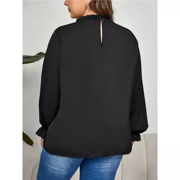 imageCUPSHE Plus Size Tops for Women Casual Loose Blouse Hollow Out Puff Long Sleeve ShirtsBlack