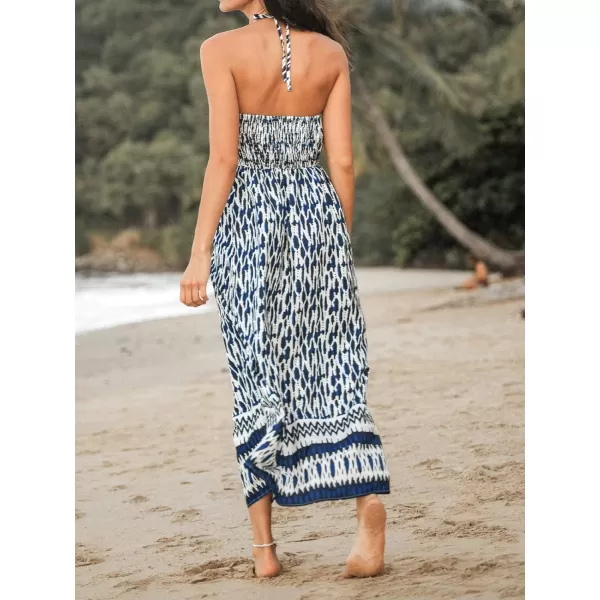 imageCUPSHE Print Halter Maxi Dress Aline Sleeveless Summer DressNavy Floral