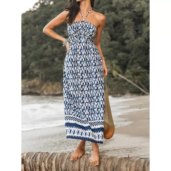 imageCUPSHE Print Halter Maxi Dress Aline Sleeveless Summer DressNavy Floral