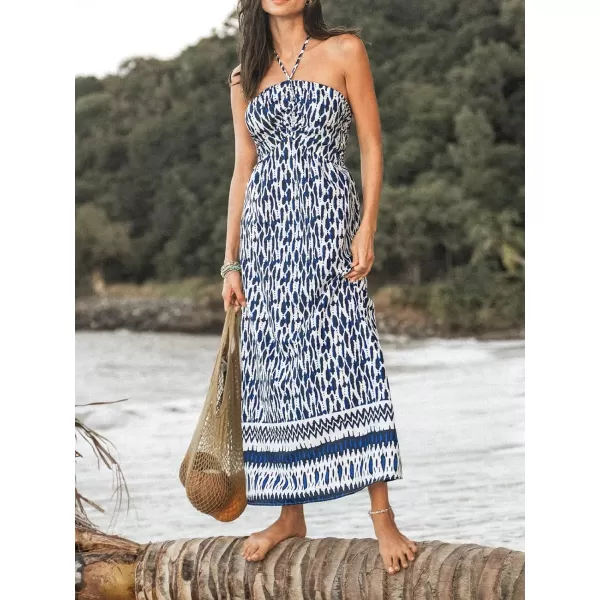 imageCUPSHE Print Halter Maxi Dress Aline Sleeveless Summer DressNavy Floral