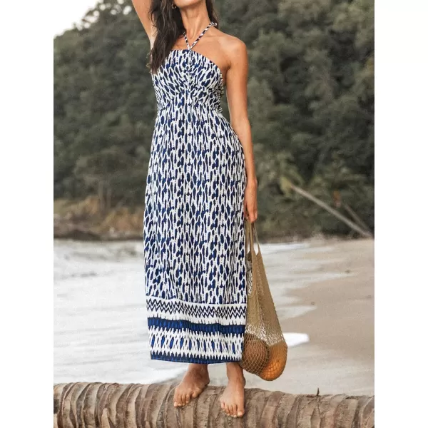 imageCUPSHE Print Halter Maxi Dress Aline Sleeveless Summer DressNavy Floral