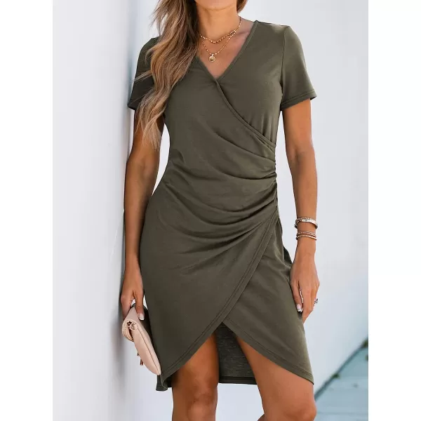 imageCUPSHE Ruched Wrap Mini Dress Short Sleeves V Neck Dresses Casual SummerGrey
