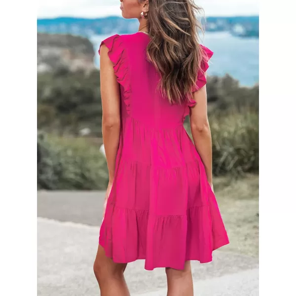 imageCUPSHE Ruffled VNeck Babydoll Dress Sleeveless Dresses for Women Casual SummerRed