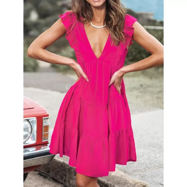 imageCUPSHE Ruffled VNeck Babydoll Dress Sleeveless Dresses for Women Casual SummerRed