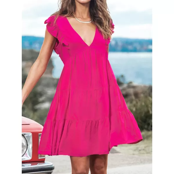 imageCUPSHE Ruffled VNeck Babydoll Dress Sleeveless Dresses for Women Casual SummerRed