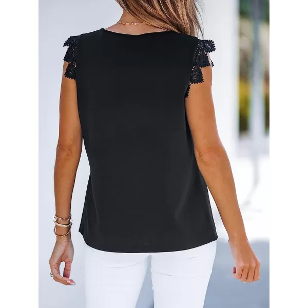 imageCUPSHE Scalloped VNeck Top Sleeveless Tank Shirts Lace Shirts CasualBlack
