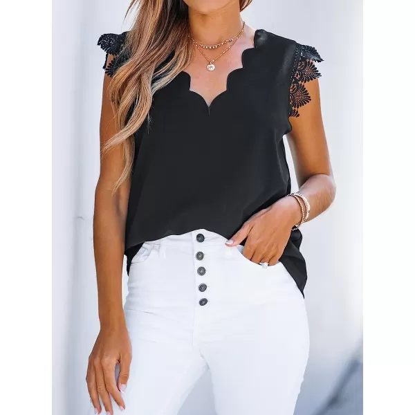 imageCUPSHE Scalloped VNeck Top Sleeveless Tank Shirts Lace Shirts CasualBlack