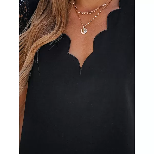 imageCUPSHE Scalloped VNeck Top Sleeveless Tank Shirts Lace Shirts CasualBlack
