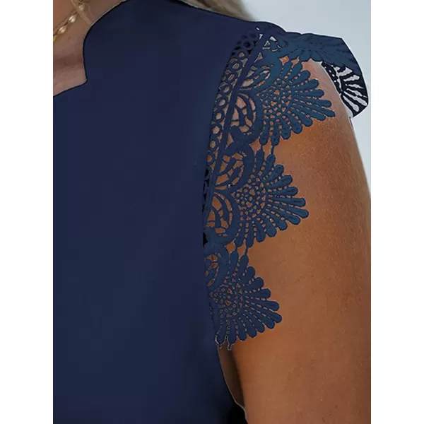 imageCUPSHE Scalloped VNeck Top Sleeveless Tank Shirts Lace Shirts CasualNavy