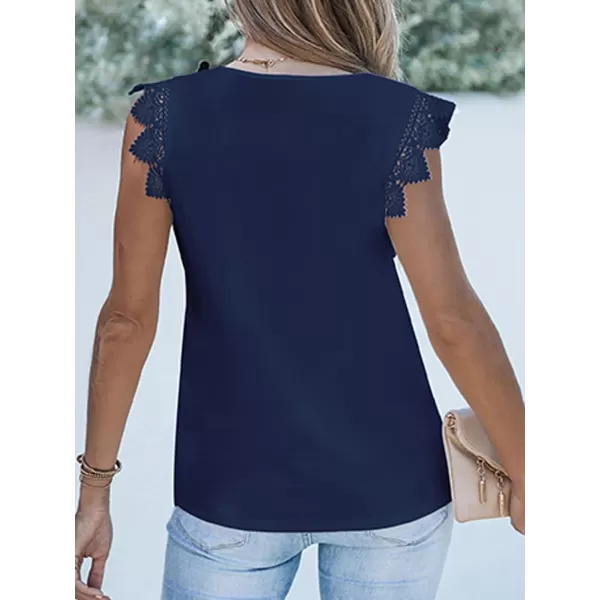 imageCUPSHE Scalloped VNeck Top Sleeveless Tank Shirts Lace Shirts CasualNavy