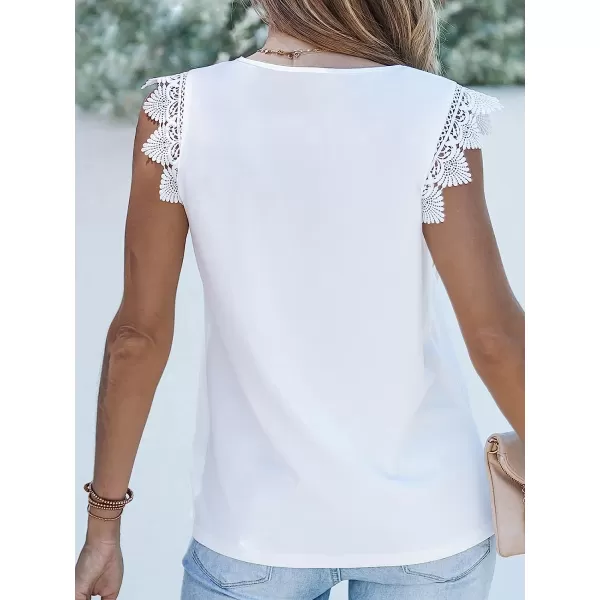 imageCUPSHE Scalloped VNeck Top Sleeveless Tank Shirts Lace Shirts CasualWhite