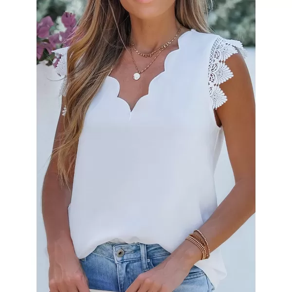 imageCUPSHE Scalloped VNeck Top Sleeveless Tank Shirts Lace Shirts CasualWhite