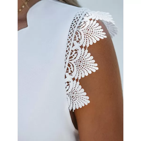 imageCUPSHE Scalloped VNeck Top Sleeveless Tank Shirts Lace Shirts CasualWhite