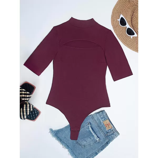imageCUPSHE Shapewear for Women High Neck Cut Out Bodysuit with Half SleeveBurgundy