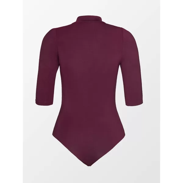 imageCUPSHE Shapewear for Women High Neck Cut Out Bodysuit with Half SleeveBurgundy