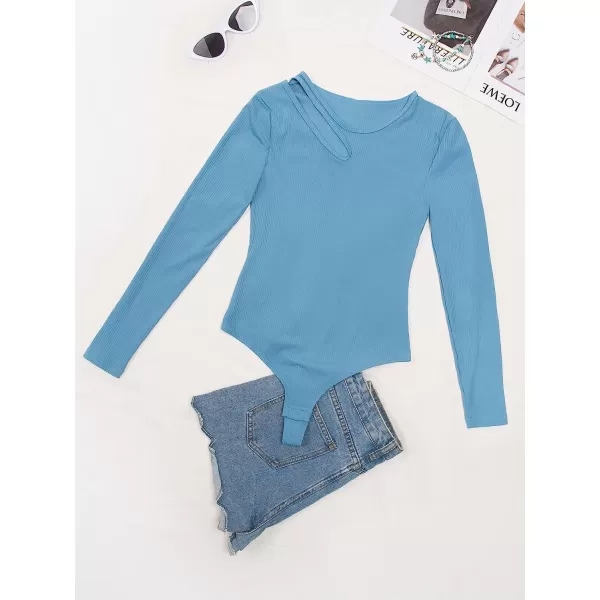 imageCUPSHE Shapewear for Women Round Neck Cut Out Bodysuit with Long SleeveBlue
