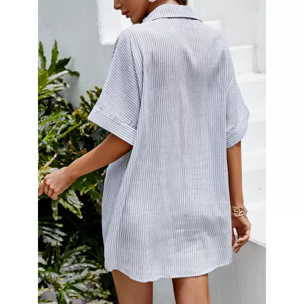 imageCUPSHE Shirt Dress for Women Button Down Stripe Short Sleeves Short Underneath CasualBlue