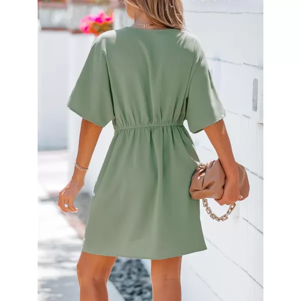 imageCUPSHE Short Dolman Sleeve Dress V Neck Dress Flounce Front Dressing Casual DatingGreen